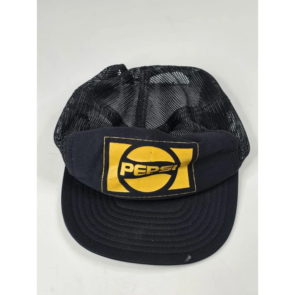 Vintage Pepsi DA Design Snapback Hat Mesh Trucker Cap Cola Pop Brand Drink